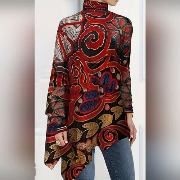 Multicolor Abstract Tunic Top - Picture 1 of 12